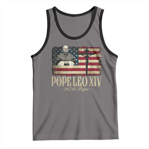 Da Pope Leo XIV Tank Top From America Chicago USA Flag Cross TS10 Deep Heather Black Print Your Wear