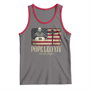 Da Pope Leo XIV Tank Top From America Chicago USA Flag Cross TS10 Deep Heather Red Print Your Wear
