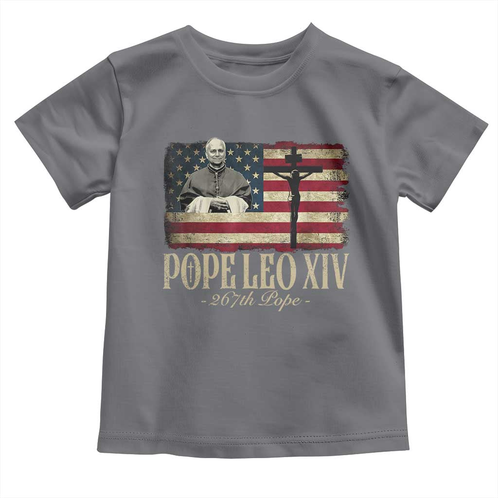 Da Pope Leo XIV Toddler T Shirt From America Chicago USA Flag Cross TS10 Charcoal Print Your Wear