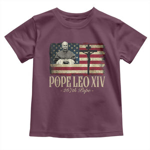 Da Pope Leo XIV Toddler T Shirt From America Chicago USA Flag Cross TS10 Maroon Print Your Wear