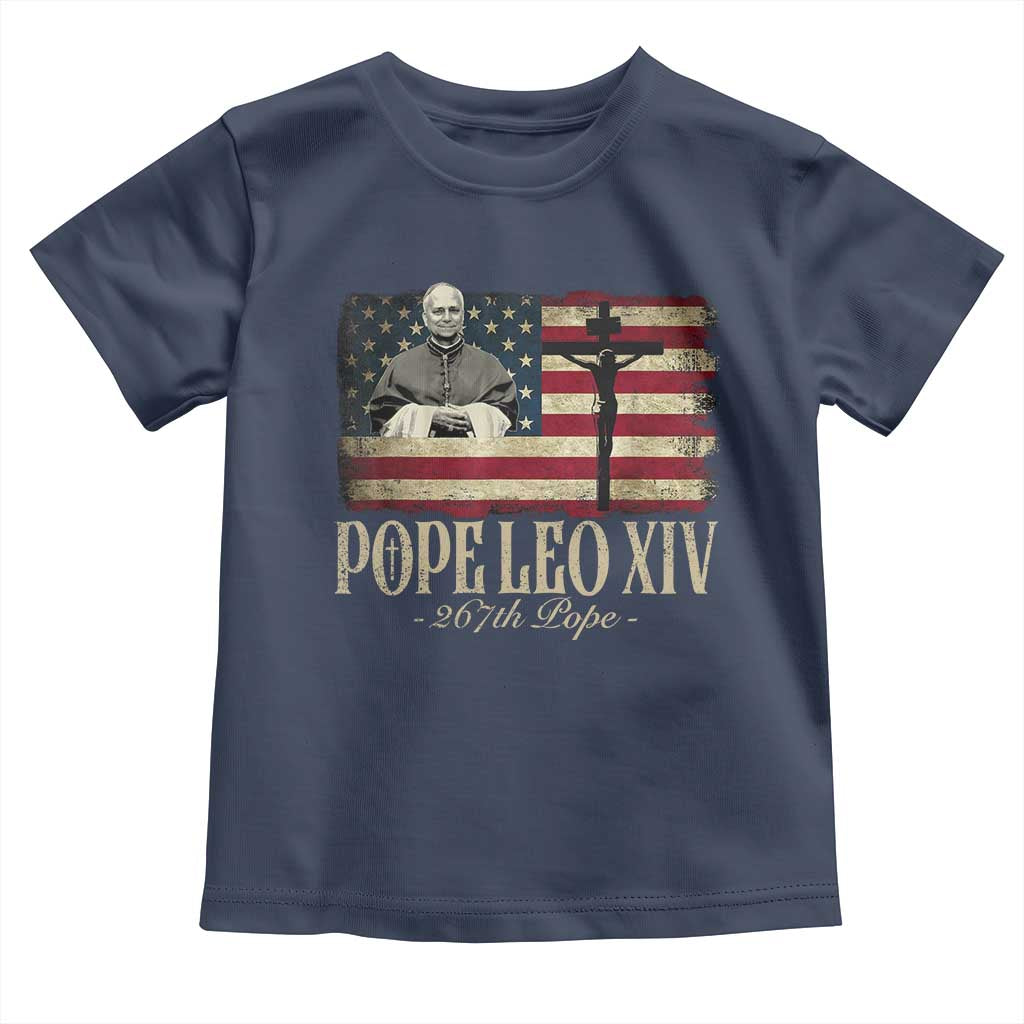 Da Pope Leo XIV Toddler T Shirt From America Chicago USA Flag Cross TS10 Navy Print Your Wear