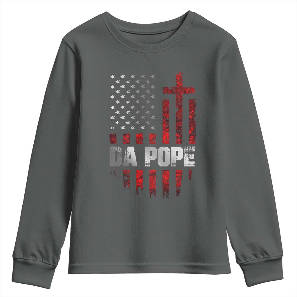Da Pope Leo XIV Youth Sweatshirt From America Chicago America US Flag TS10 Dark Heather Print Your Wear