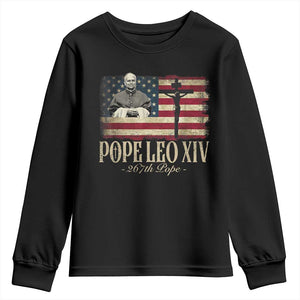 Da Pope Leo XIV Youth Sweatshirt From America Chicago USA Flag Cross TS10 Black Print Your Wear