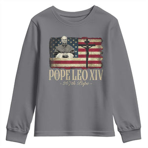 Da Pope Leo XIV Youth Sweatshirt From America Chicago USA Flag Cross TS10 Charcoal Print Your Wear