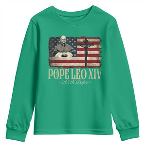 Da Pope Leo XIV Youth Sweatshirt From America Chicago USA Flag Cross TS10 Irish Green Print Your Wear