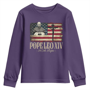 Da Pope Leo XIV Youth Sweatshirt From America Chicago USA Flag Cross TS10 Purple Print Your Wear