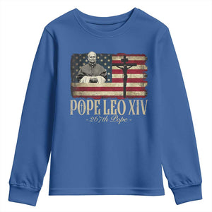 Da Pope Leo XIV Youth Sweatshirt From America Chicago USA Flag Cross TS10 Royal Blue Print Your Wear