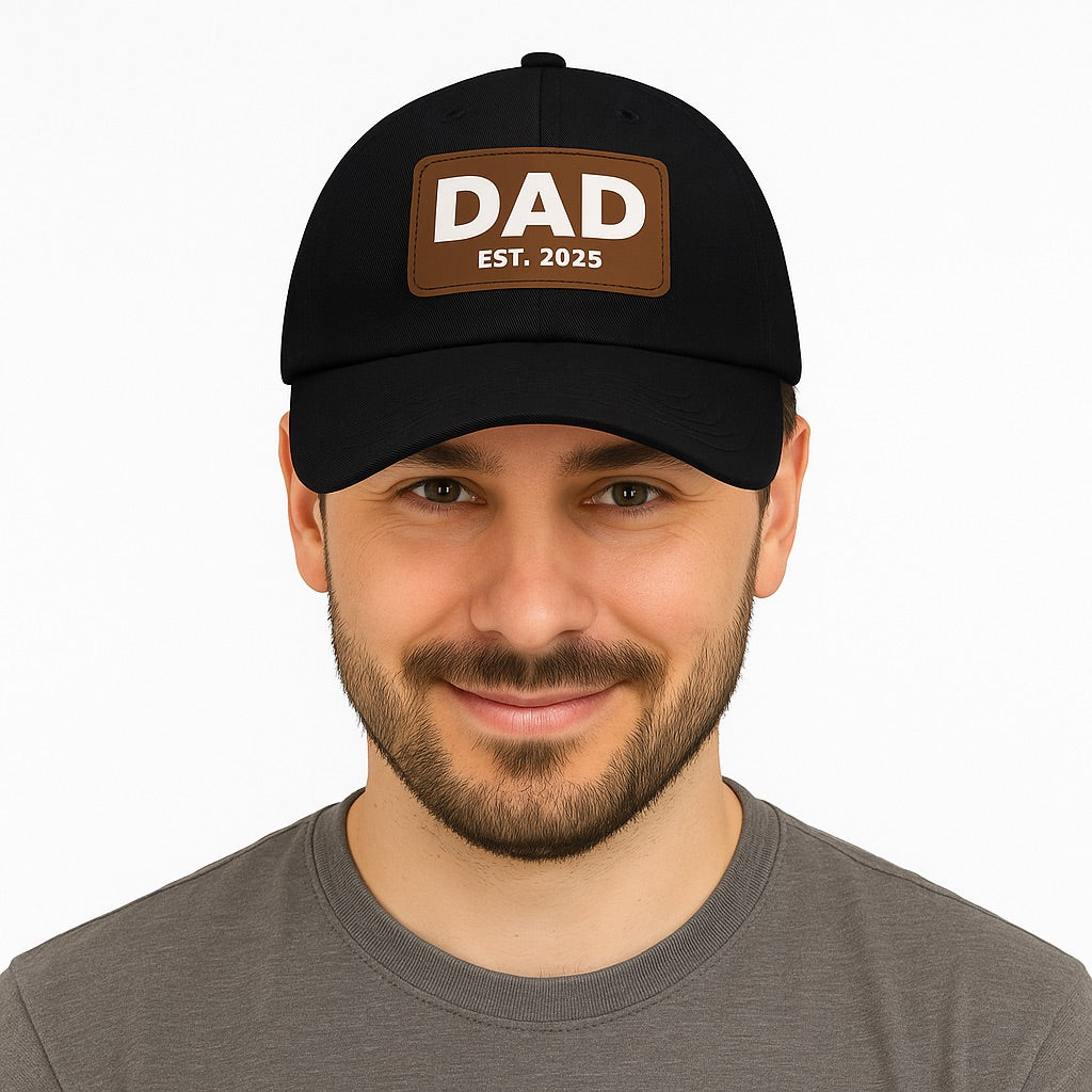 Dad Est 2025 Leather Patch Baseball Cap New Dad Hat Fathers Day Gift TS02 Print Your Wear