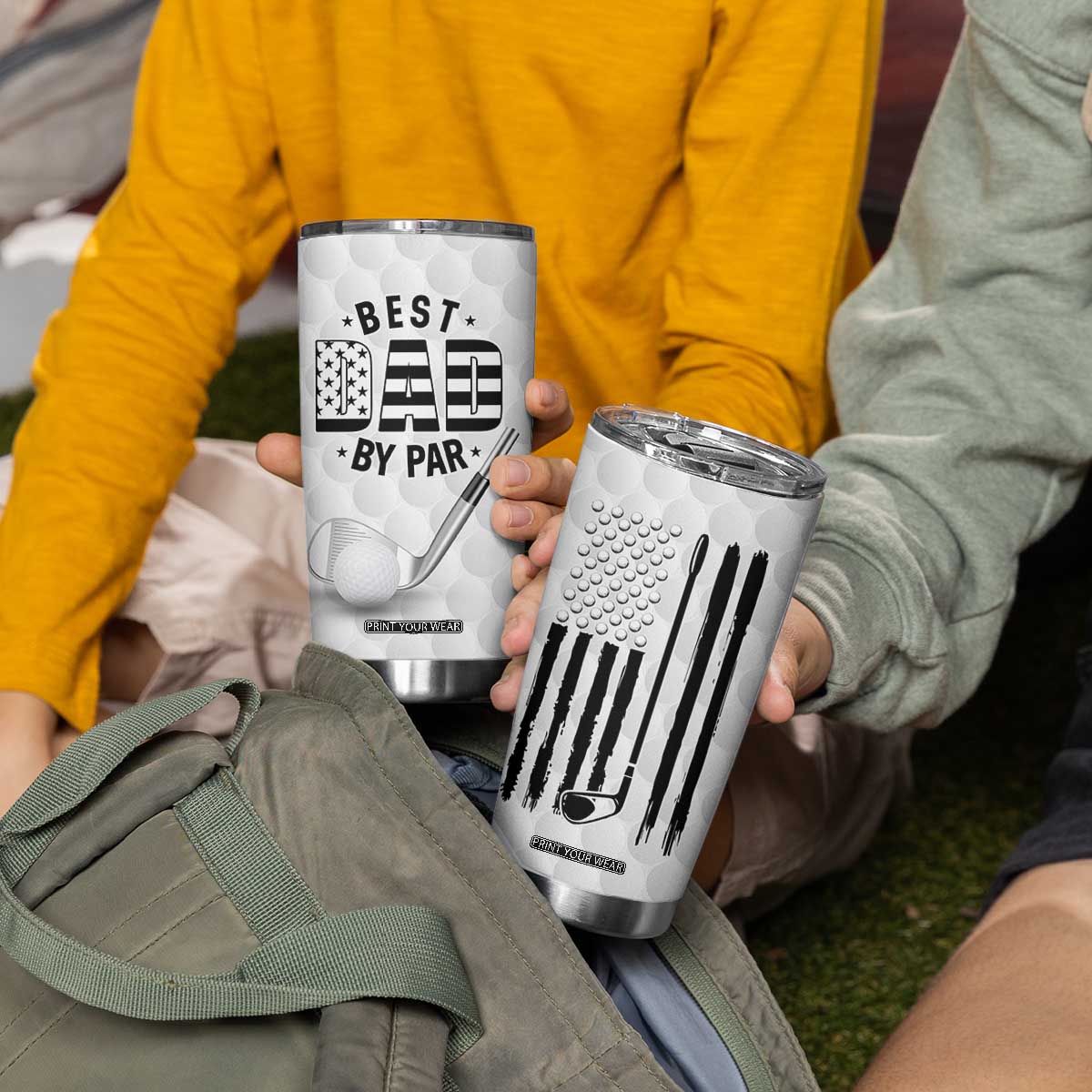 Dad Golf Tumbler Cup Best Dad By Par Golf Ball Texture American Flag TB10 Print Your Wear