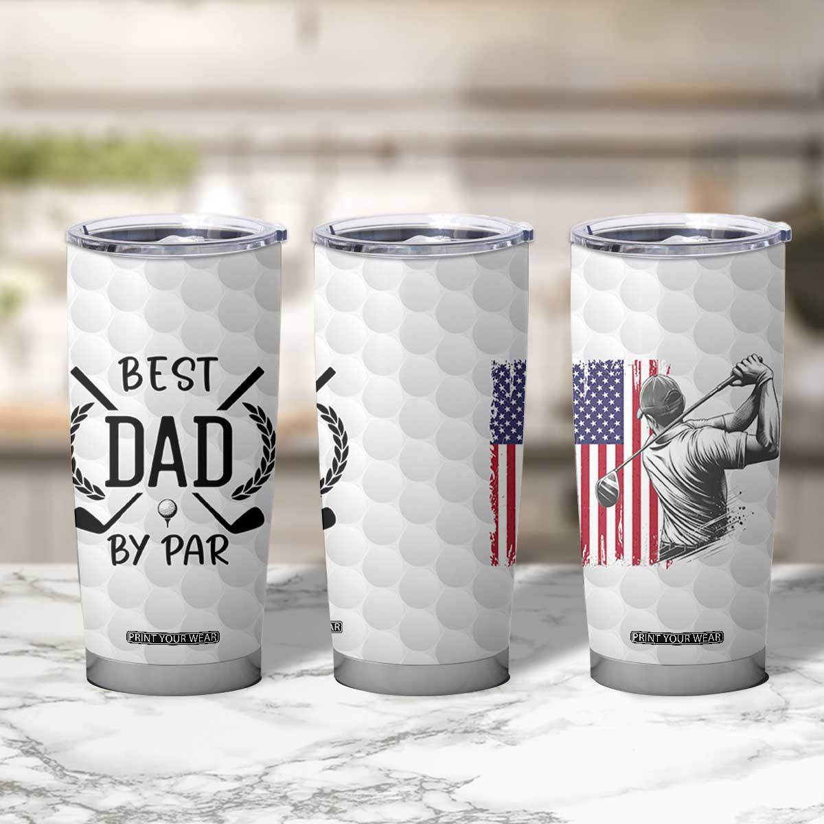 Dad Golf Tumbler Cup Best Dad By Par Golfing Golfer American Flag Fathers Day TB10 Print Your Wear