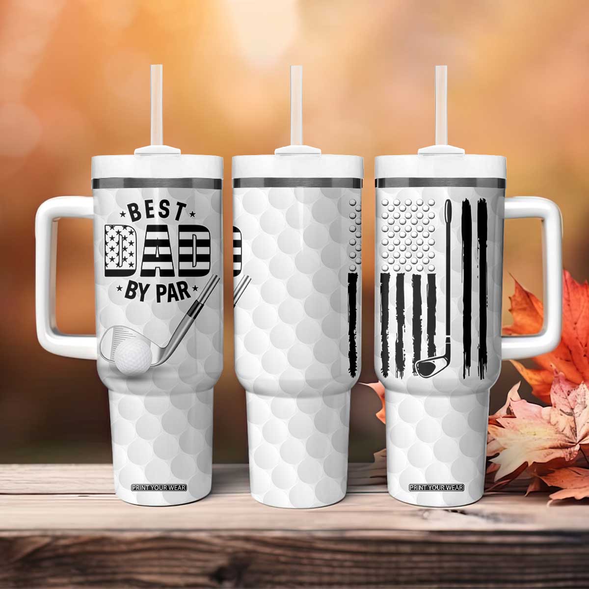 Dad Golf Tumbler With Handle Best Dad By Par Golf Ball Texture American Flag TB10 Print Your Wear