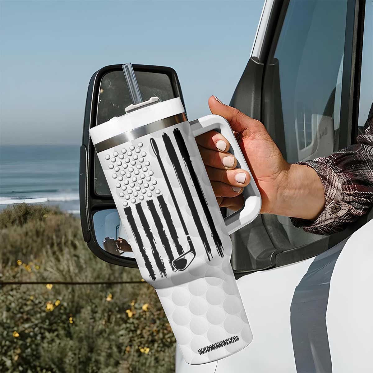 Dad Golf Tumbler With Handle Best Dad By Par Golf Ball Texture American Flag TB10 Print Your Wear