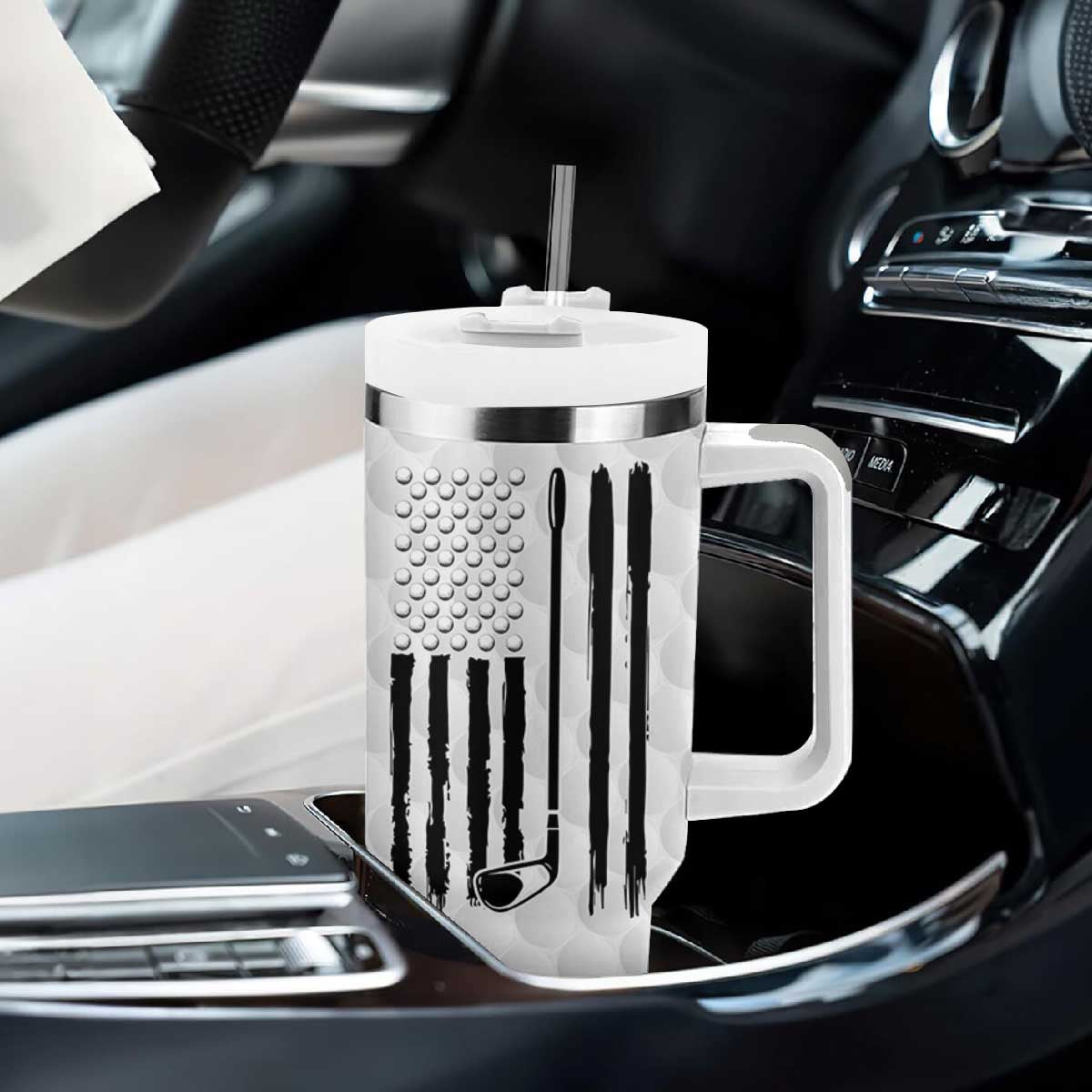 Dad Golf Tumbler With Handle Best Dad By Par Golf Ball Texture American Flag TB10 Print Your Wear