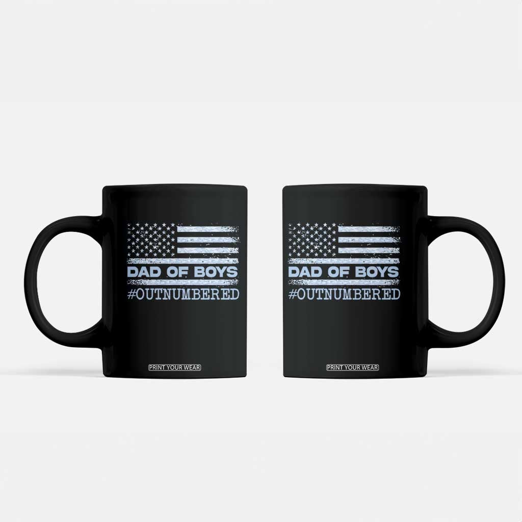 Dad Of Boys Outnumbered Coffee Mug Boy Dad Father's Day Daddy Son Camo American Flag TS10 Black Print Your Wear