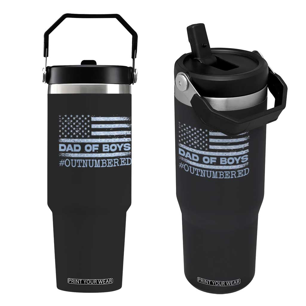 Dad Of Boys Outnumbered Flip Straw Tumbler Boy Dad Father's Day Daddy Son Camo American Flag TS10 One Size: 30 oz Black Print Your Wear