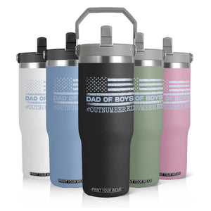 Dad Of Boys Outnumbered Flip Straw Tumbler Boy Dad Father's Day Daddy Son Camo American Flag TS10 Print Your Wear