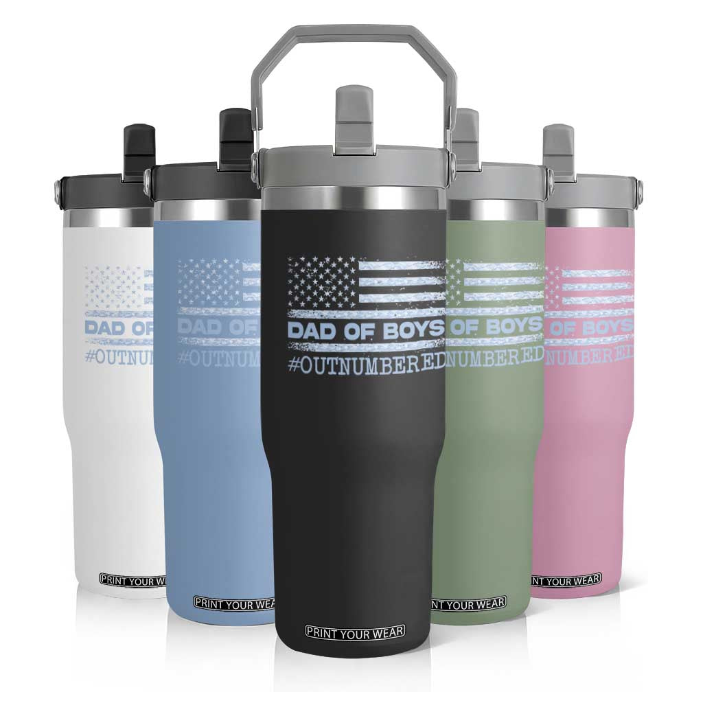 Dad Of Boys Outnumbered Flip Straw Tumbler Boy Dad Father's Day Daddy Son Camo American Flag TS10 Print Your Wear