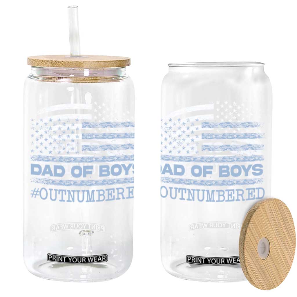 Dad Of Boys Outnumbered Glass Can Boy Dad Father's Day Daddy Son Camo American Flag TS10 Black Print Your Wear