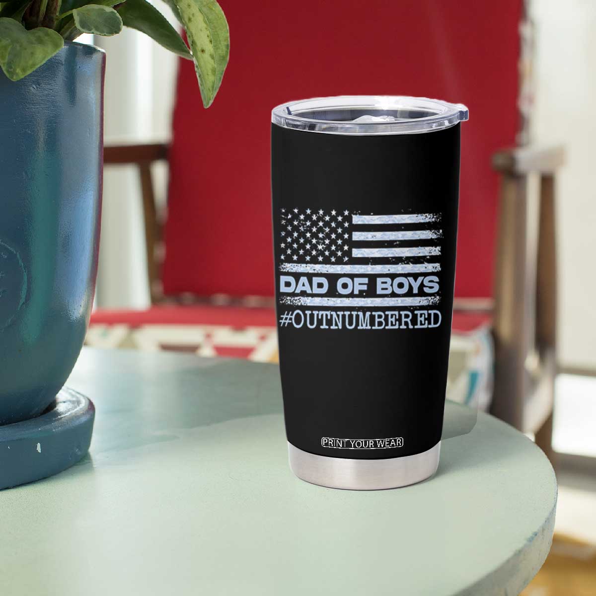Dad Of Boys Outnumbered Tumbler Cup Boy Dad Father's Day Daddy Son Camo American Flag TS10 Print Your Wear