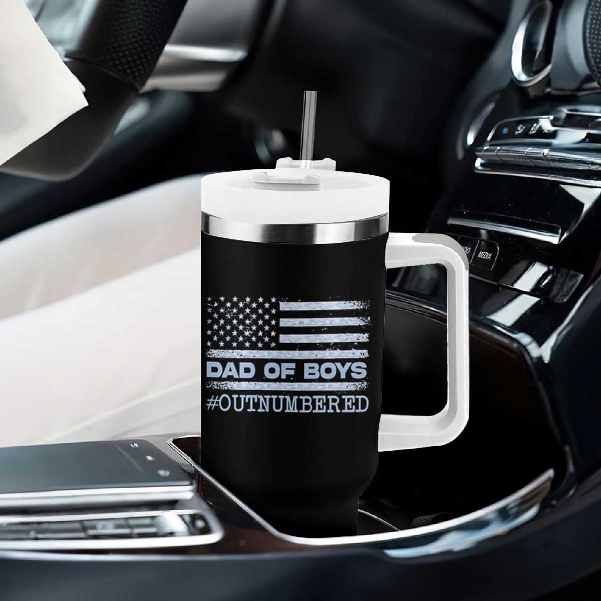 Dad Of Boys Outnumbered Tumbler With Handle Boy Dad Father's Day Daddy Son Camo American Flag TS10 Print Your Wear