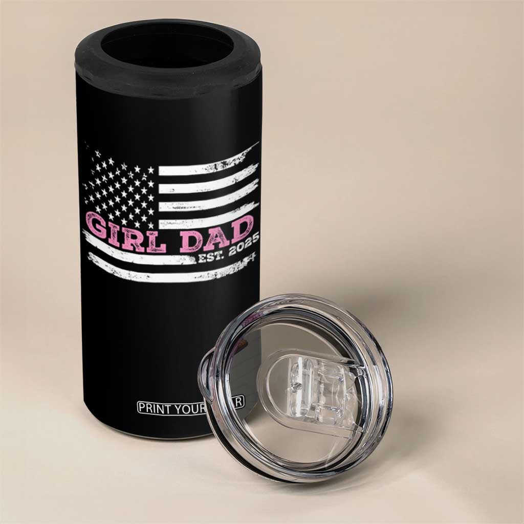 Dad Of Girl Est. 2025 4 in 1 Can Cooler Tumbler Father Girl To Be 2025 Daddy Fathers Day USA Flag TS10 Print Your Wear