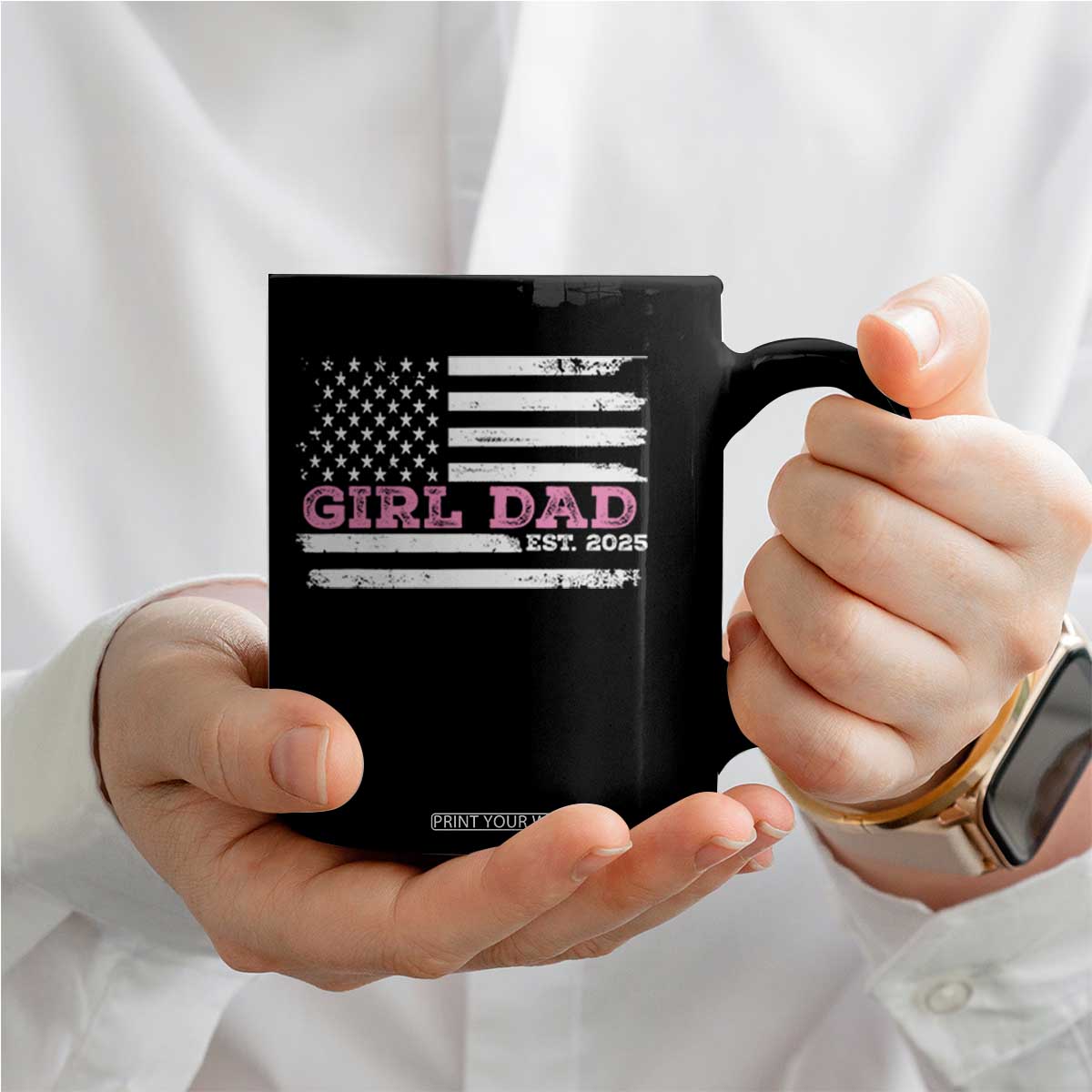 Dad Of Girl Est. 2025 Coffee Mug Father Girl To Be 2025 Daddy Fathers Day USA Flag TS10 Print Your Wear