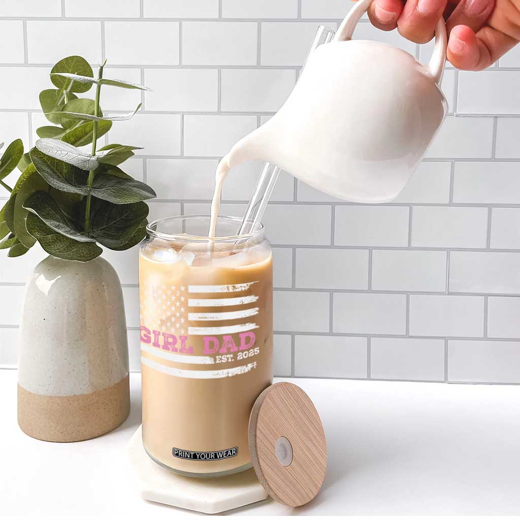 Dad Of Girl Est. 2025 Glass Can Father Girl To Be 2025 Daddy Fathers Day USA Flag TS10 Print Your Wear