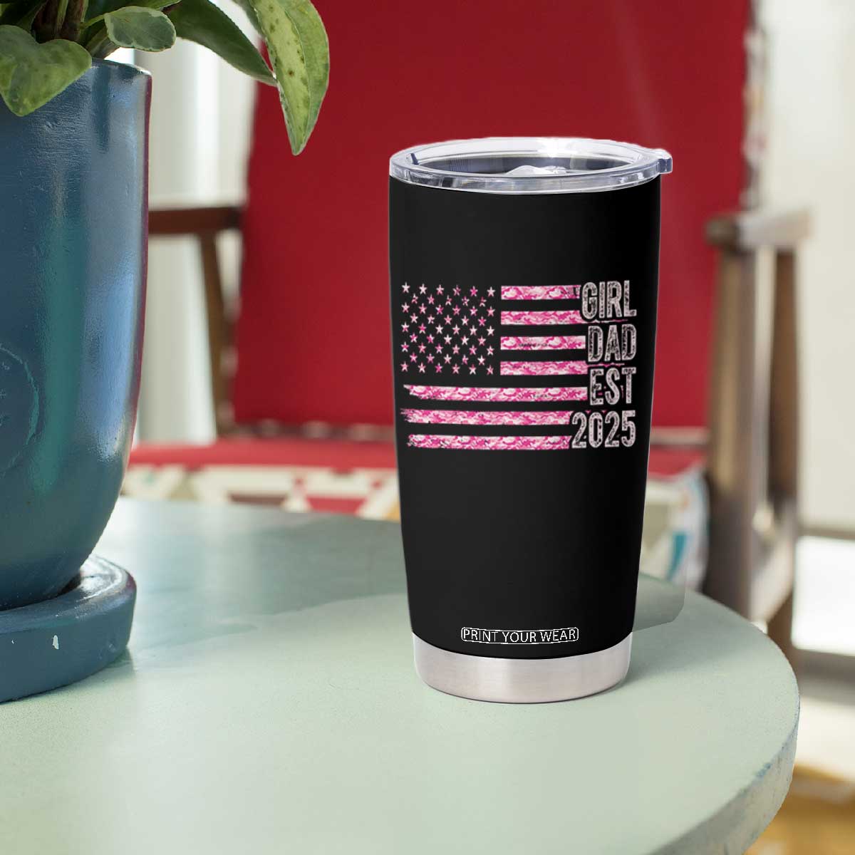 Dad Of Girl Est. 2025 Tumbler Cup Father Girl To Be 2025 Daddy Camouflage Camo Flag TS10 Print Your Wear
