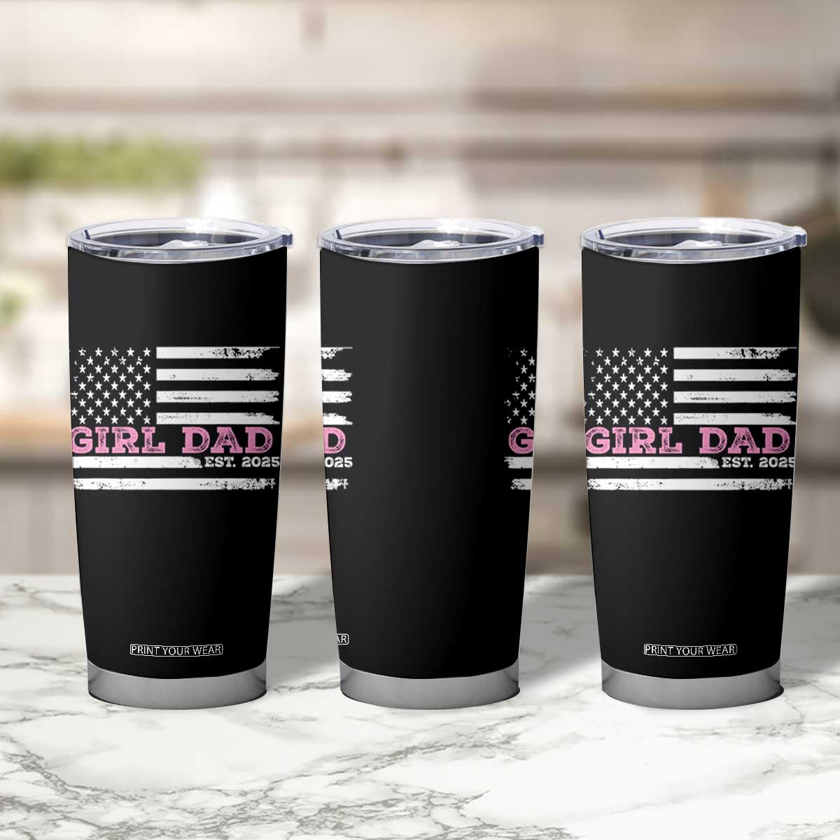 Dad Of Girl Est. 2025 Tumbler Cup Father Girl To Be 2025 Daddy Fathers Day USA Flag TS10 Print Your Wear