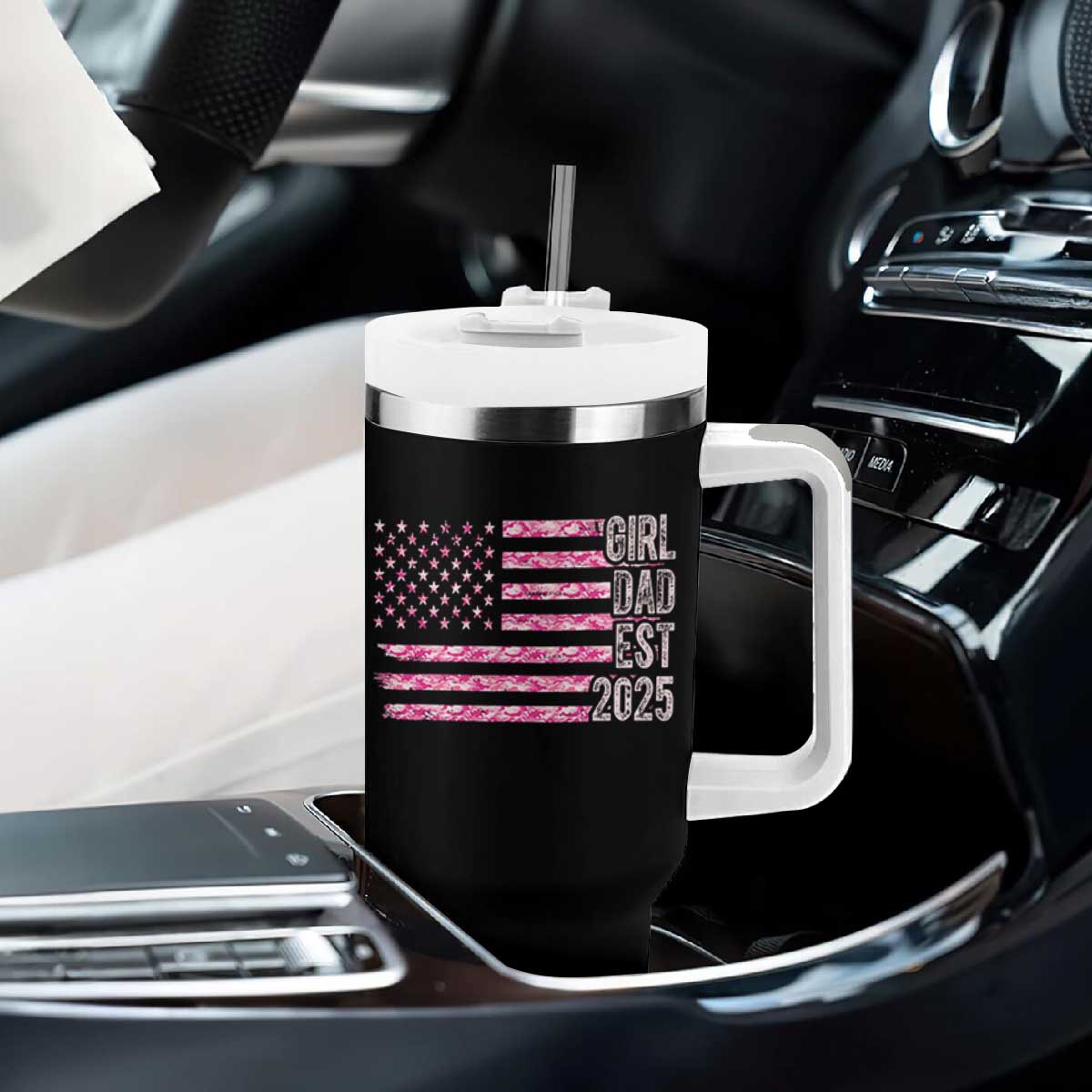 Dad Of Girl Est. 2025 Tumbler With Handle Father Girl To Be 2025 Daddy Camouflage Camo Flag TS10 Print Your Wear