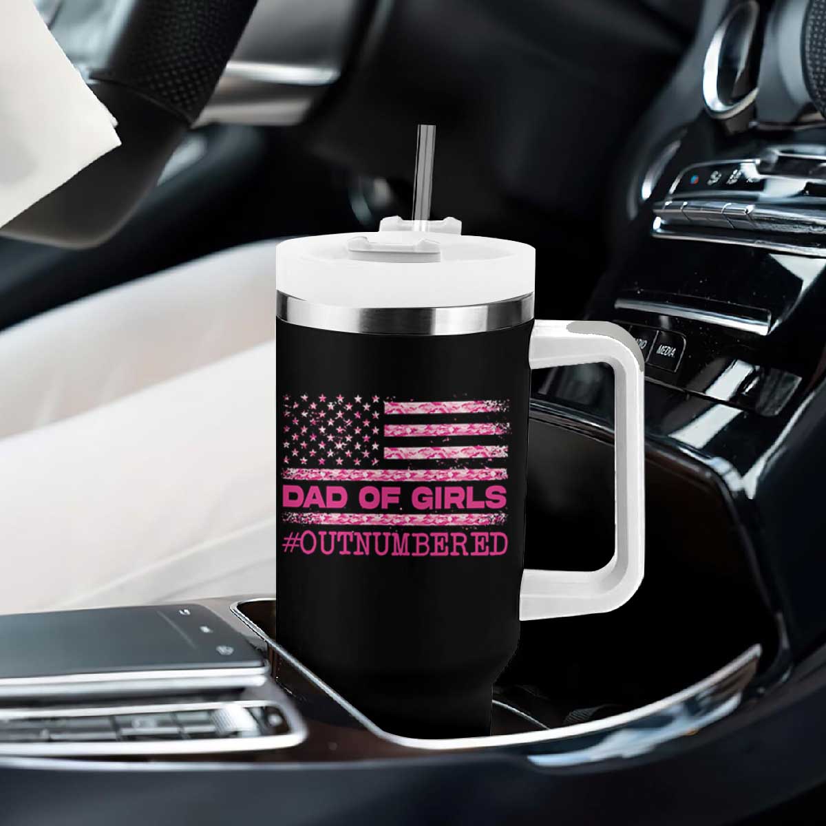 Dad Of Girls Tumbler With Handle Funny Girl Dads Pink Camo American Flag TS10 Print Your Wear
