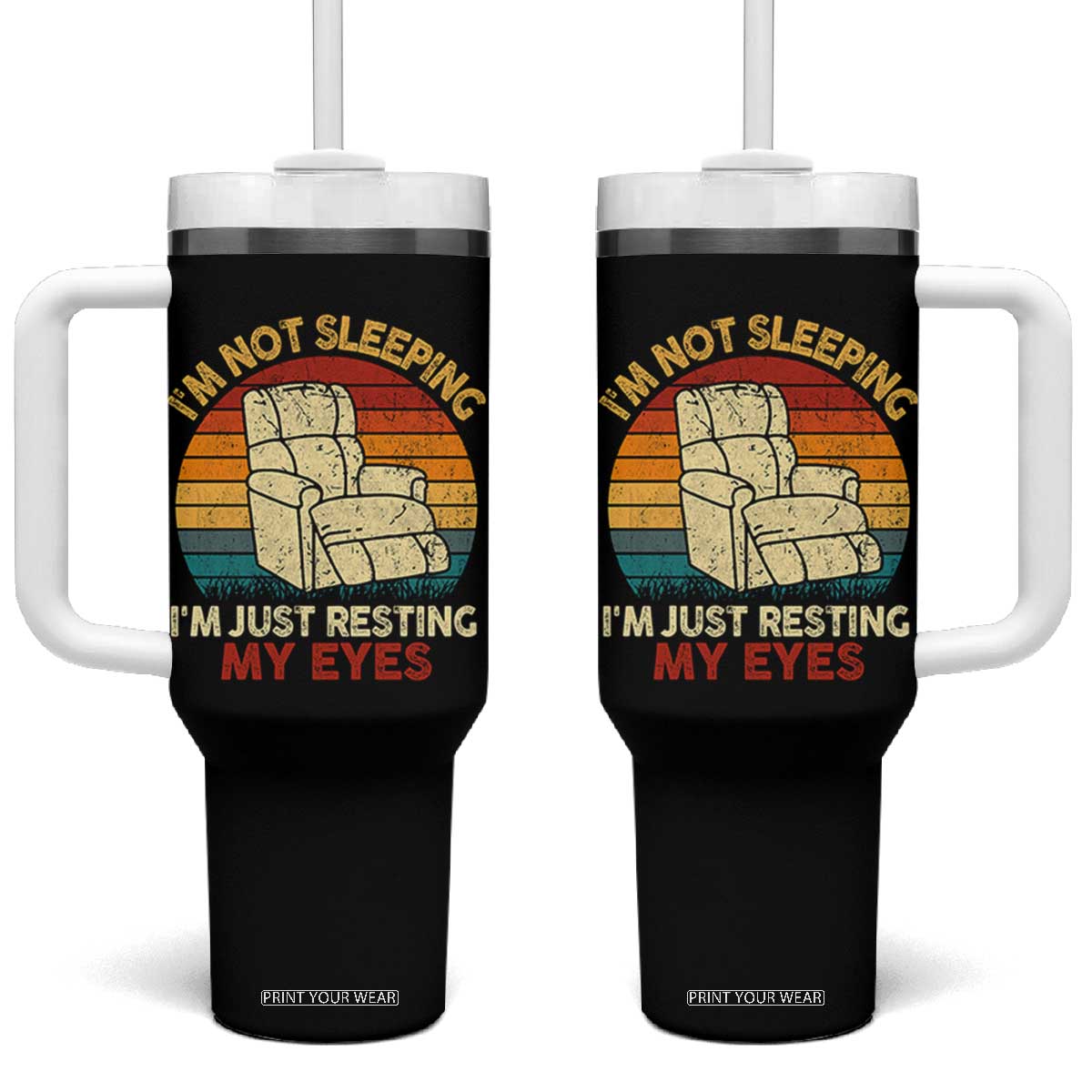 Dad Papa Grandpa Jokes Tumbler With Handle I'm Not Sleeping I'm Just Resting My Eyes TS10 One Size: 40 oz Black Print Your Wear