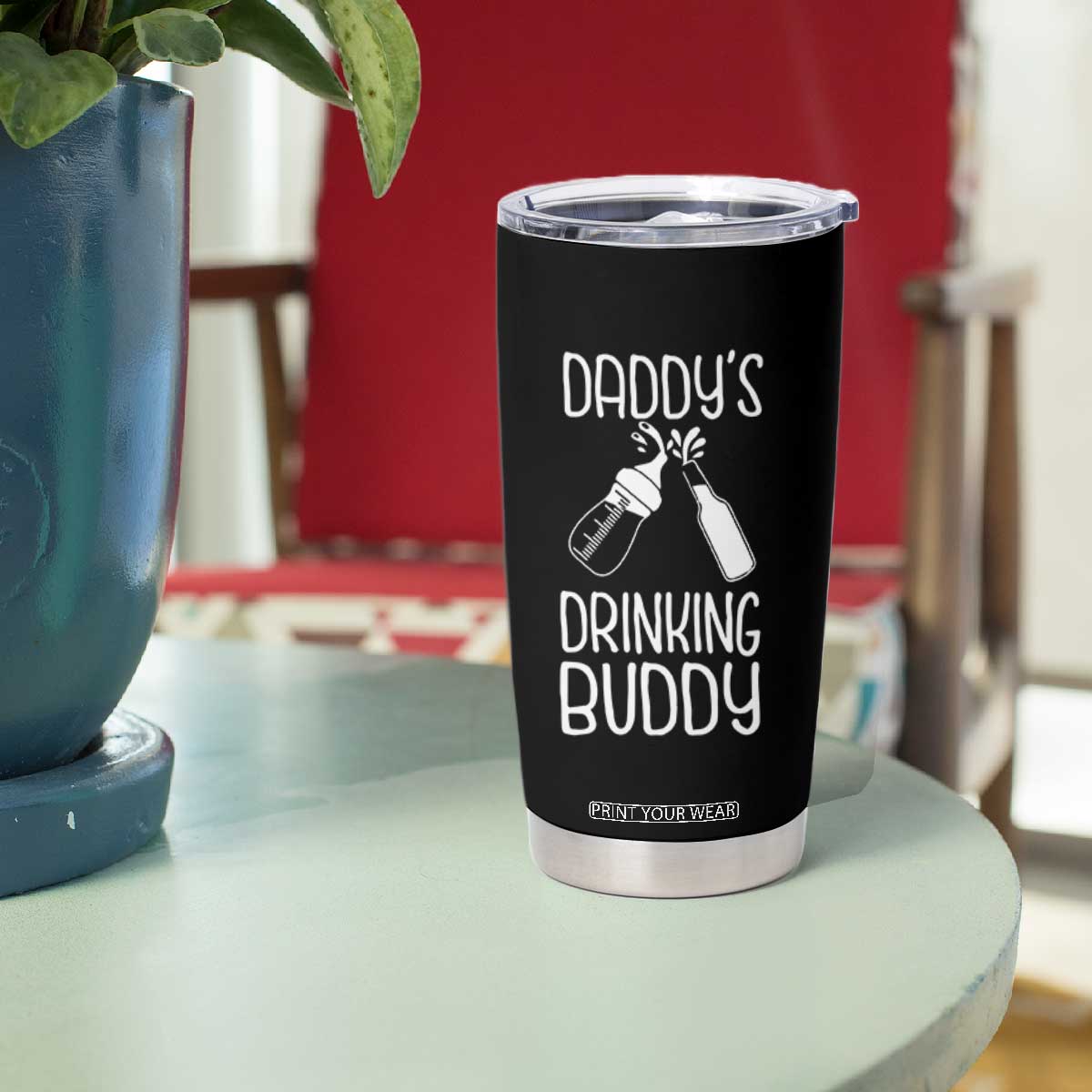Daddy's Drinking Buddy Tumbler Cup Funny Baby Shower Infants Outfit Newborn Gift TS10 Print Your Wear