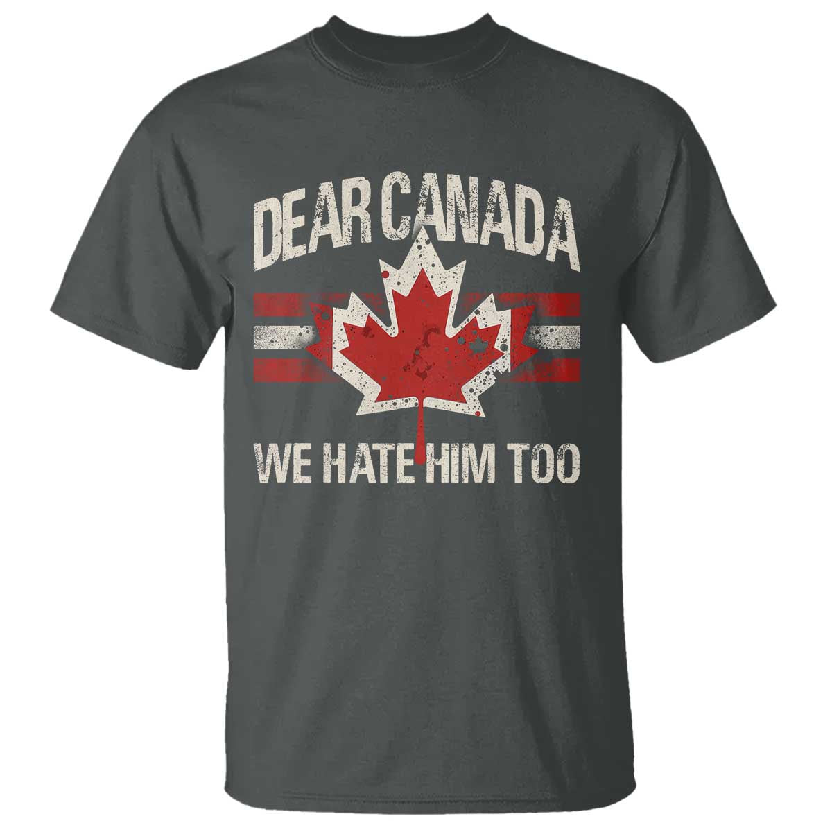Dear Canada We Hate Him Too T Shirt Vintage Maple Leaf TS11 Dark Heather Print Your Wear