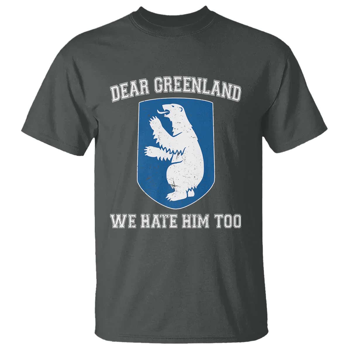 Dear Greenland We Hate Him Too T Shirt - Political Protest Humor Graphic Tee TS10 Dark Heather Print Your Wear