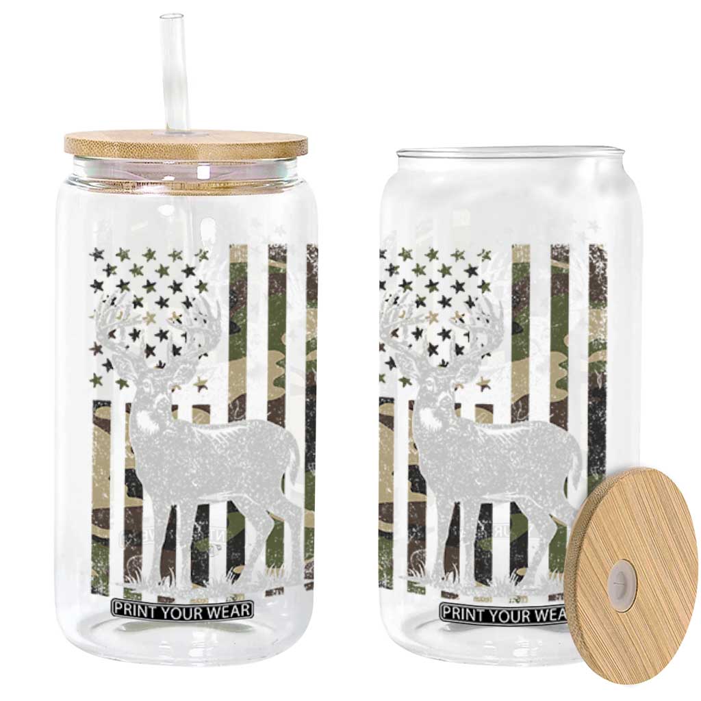 Deer Hunting American Camouflage Flag Glass Can TS10 Black Print Your Wear