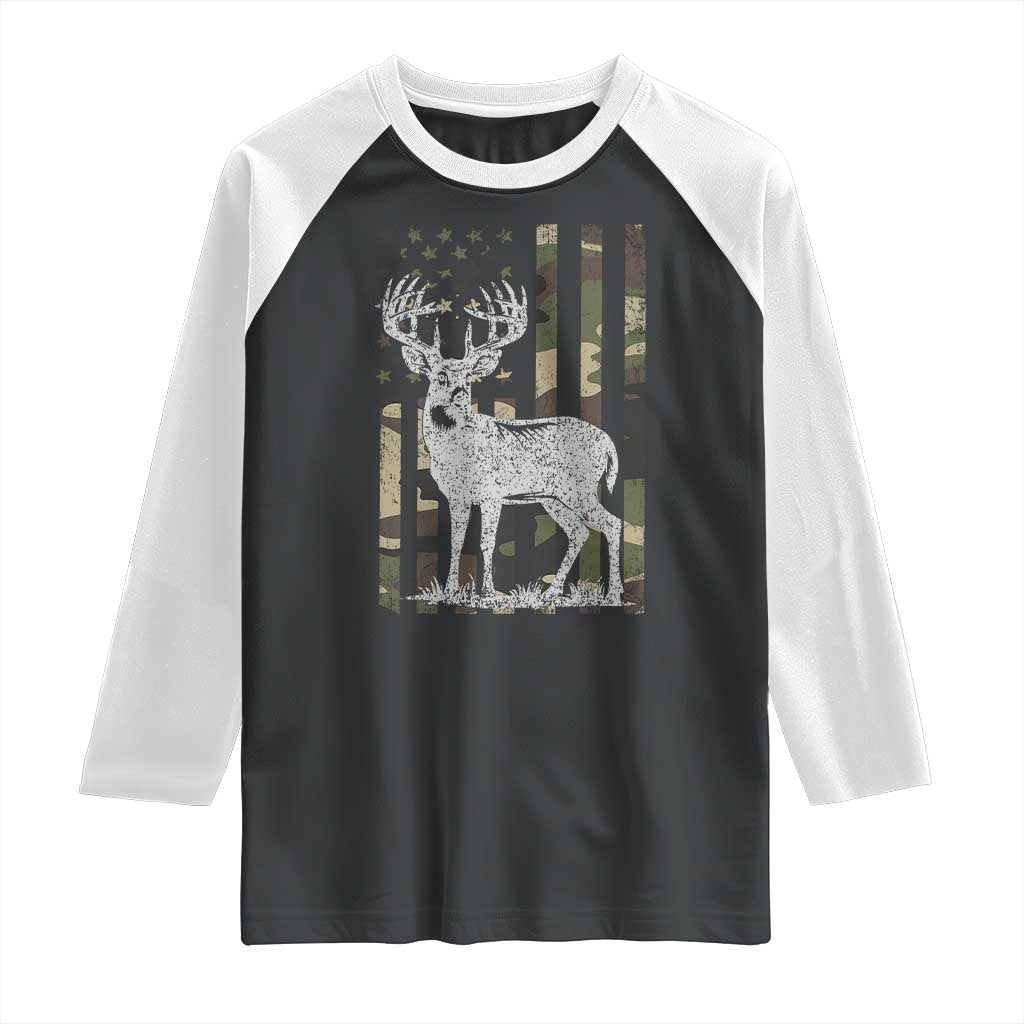 Deer Hunting American Camouflage Flag Raglan Shirt TS10 Black White Print Your Wear