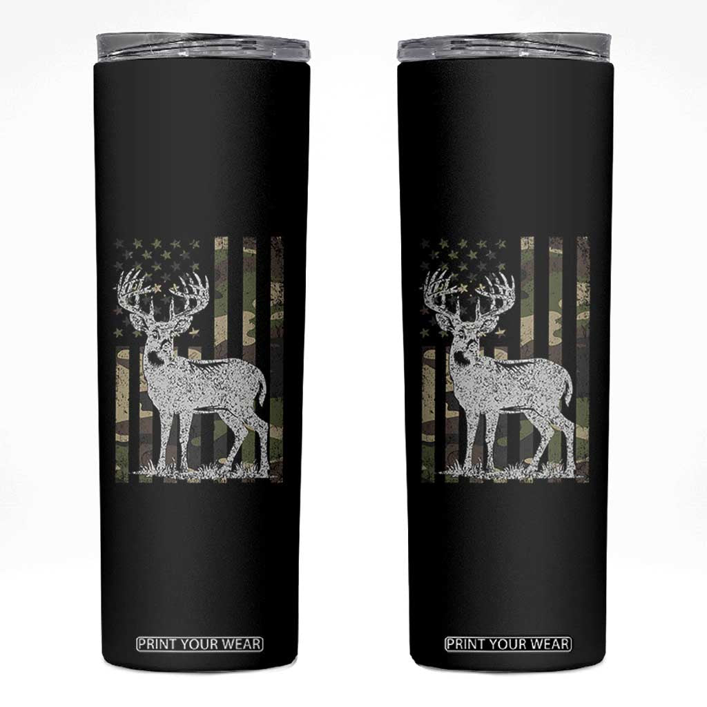 Deer Hunting American Camouflage Flag Skinny Tumbler TS10 Black Print Your Wear