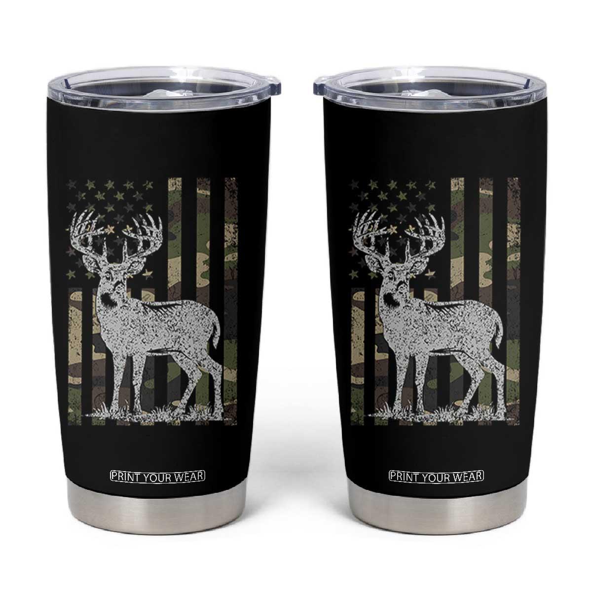 Deer Hunting American Camouflage Flag Tumbler Cup TS10 Black Print Your Wear