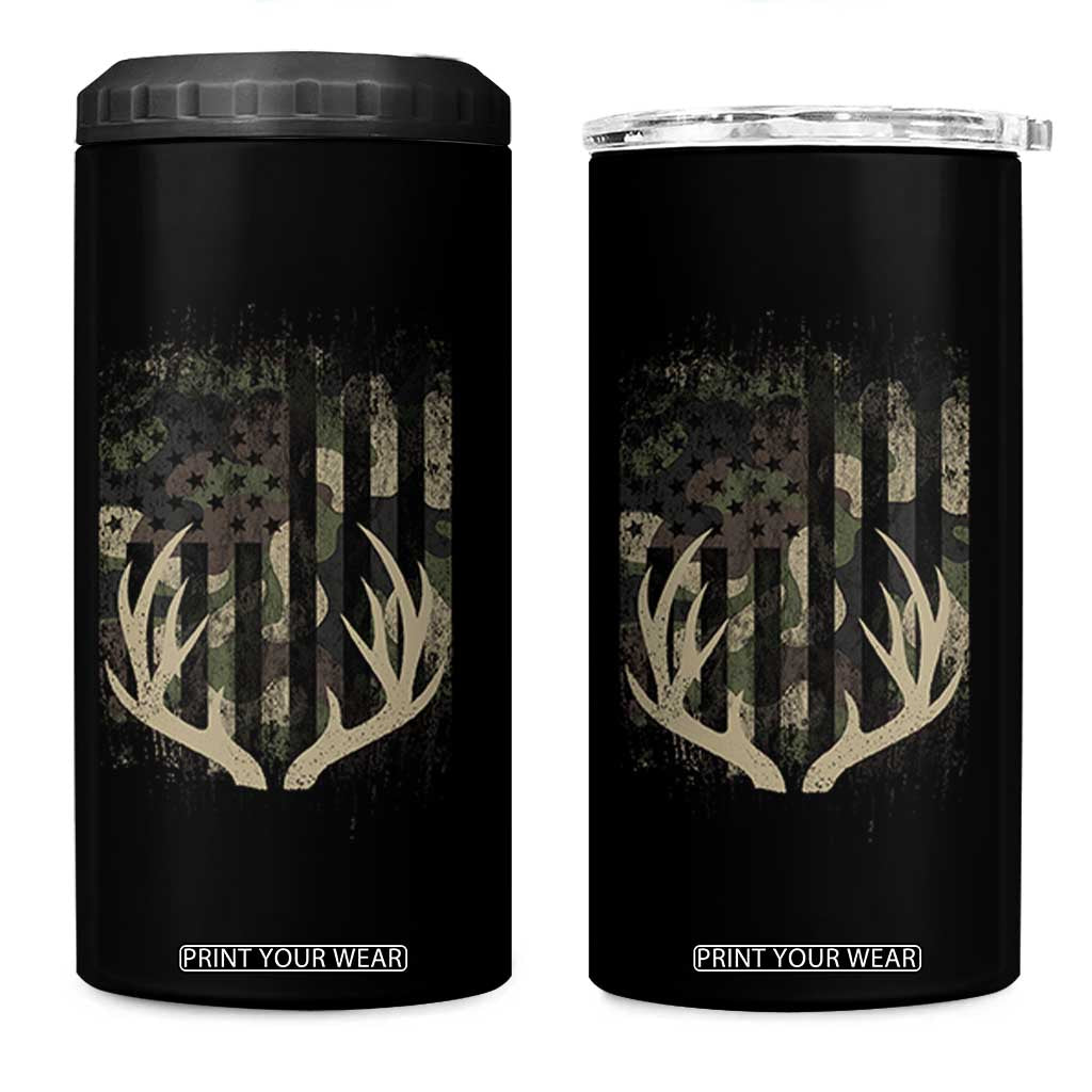 Deer Hunting American Flag 4 in 1 Can Cooler Tumbler TS10 One Size: 16 oz Black Print Your Wear
