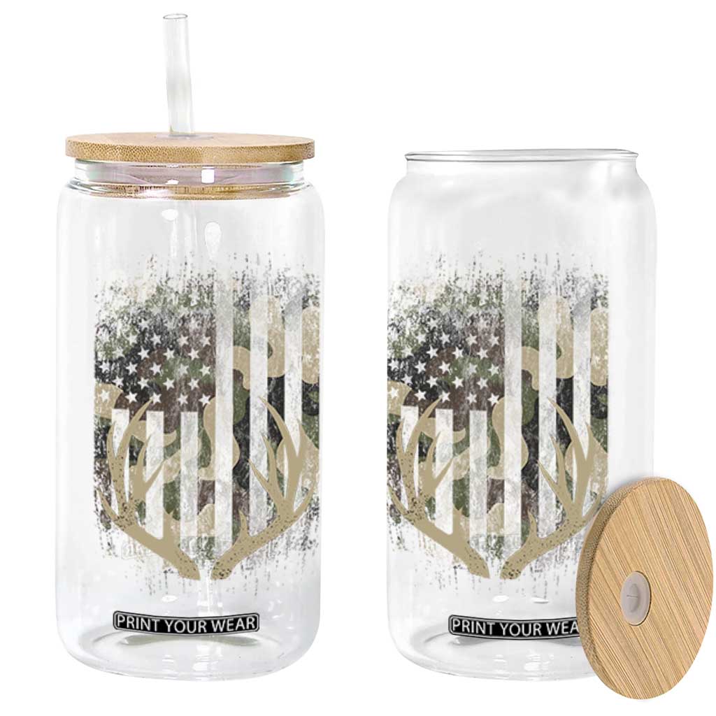 Deer Hunting American Flag Glass Can TS10 Black Print Your Wear