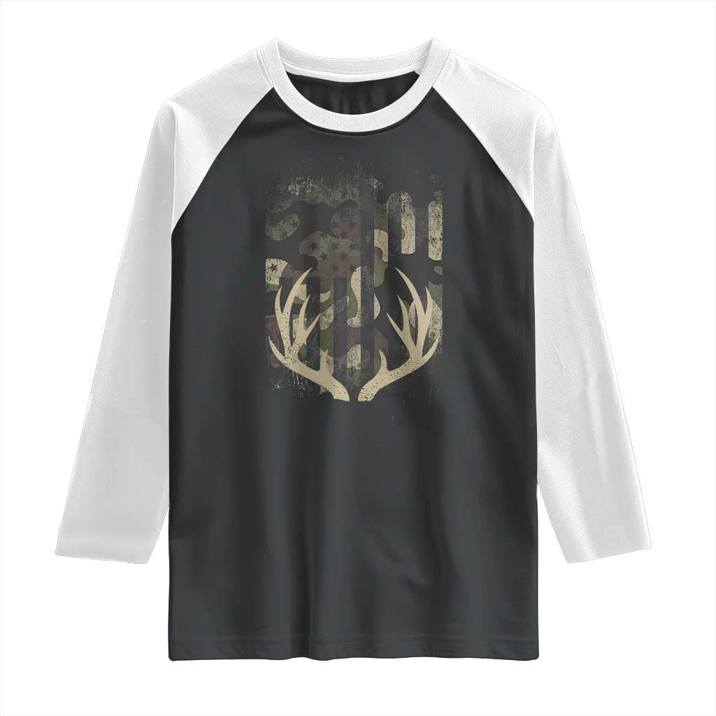 Deer Hunting American Flag Raglan Shirt TS10 Black White Print Your Wear