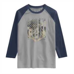 Deer Hunting American Flag Raglan Shirt TS10 Sport Gray Navy Print Your Wear
