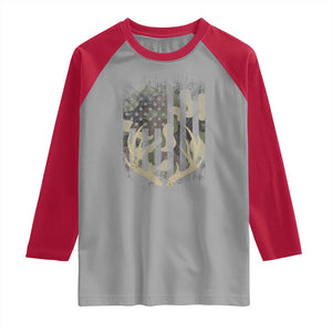 Deer Hunting American Flag Raglan Shirt TS10 Sport Gray Red Print Your Wear