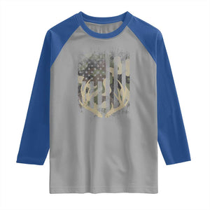 Deer Hunting American Flag Raglan Shirt TS10 Sport Gray Royal Print Your Wear