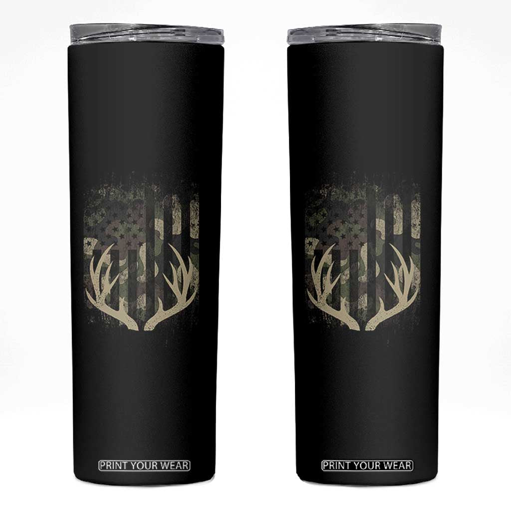 Deer Hunting American Flag Skinny Tumbler TS10 Black Print Your Wear