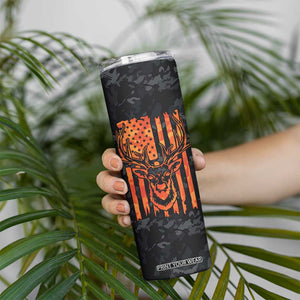 Deer Hunting Skinny Tumbler I'd Rather Be In the Woods Camo American Flag TB10 Print Your Wear