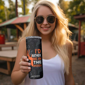 Deer Hunting Skinny Tumbler I'd Rather Be In the Woods Camo American Flag TB10 Print Your Wear