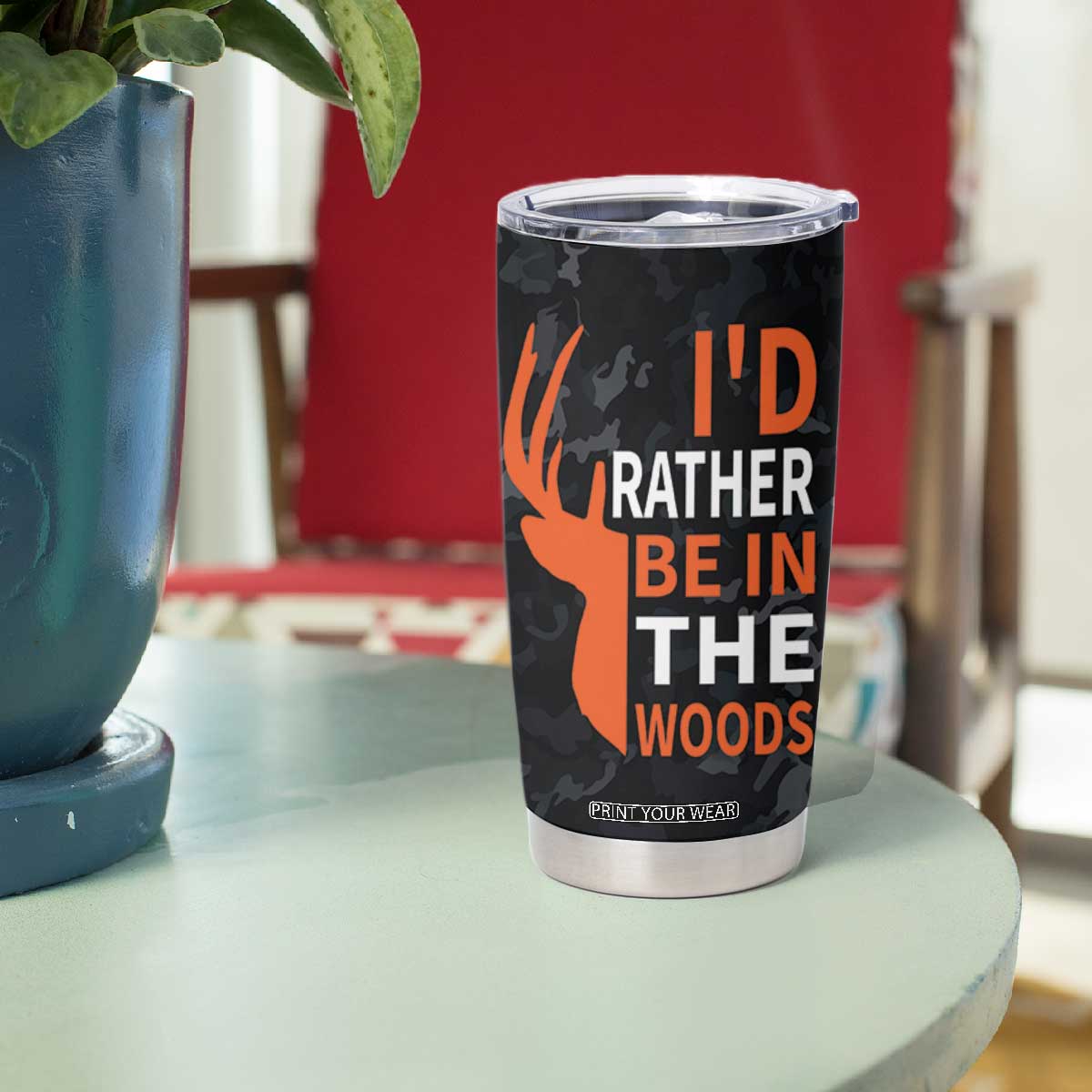 Deer Hunting Tumbler Cup I'd Rather Be In the Woods Camo American Flag TB10 Print Your Wear