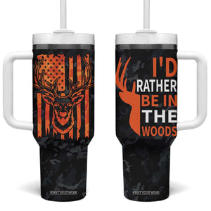 Deer Hunting Tumbler With Handle I'd Rather Be In the Woods Camo American Flag TB10 One Size: 40 oz Camouflage Print Your Wear